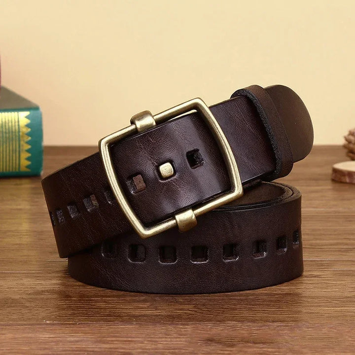 Vintage Brass Buckle Leather Belt