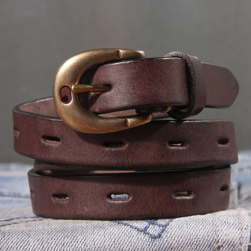 Luxury Copper Button Women's Leather Belt