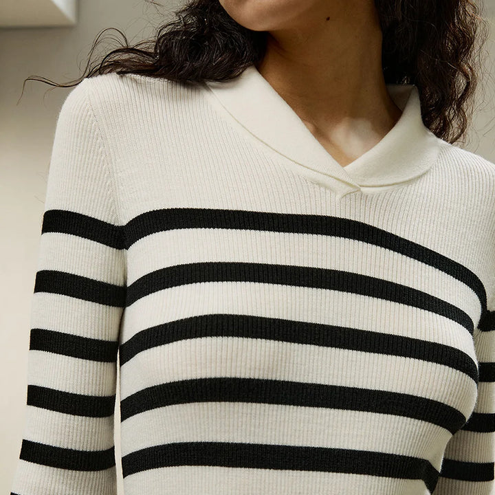 Shawl Collar Striped Wool Sweater