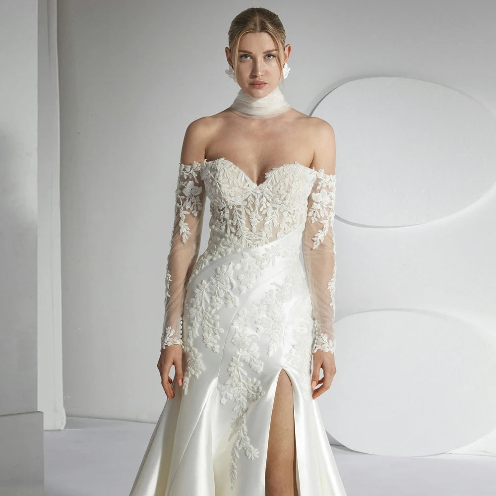 Exquisite Front Slit Bridal Gown