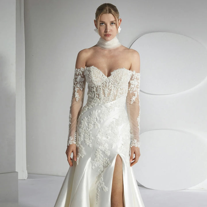 Exquisite Front Slit Bridal Gown