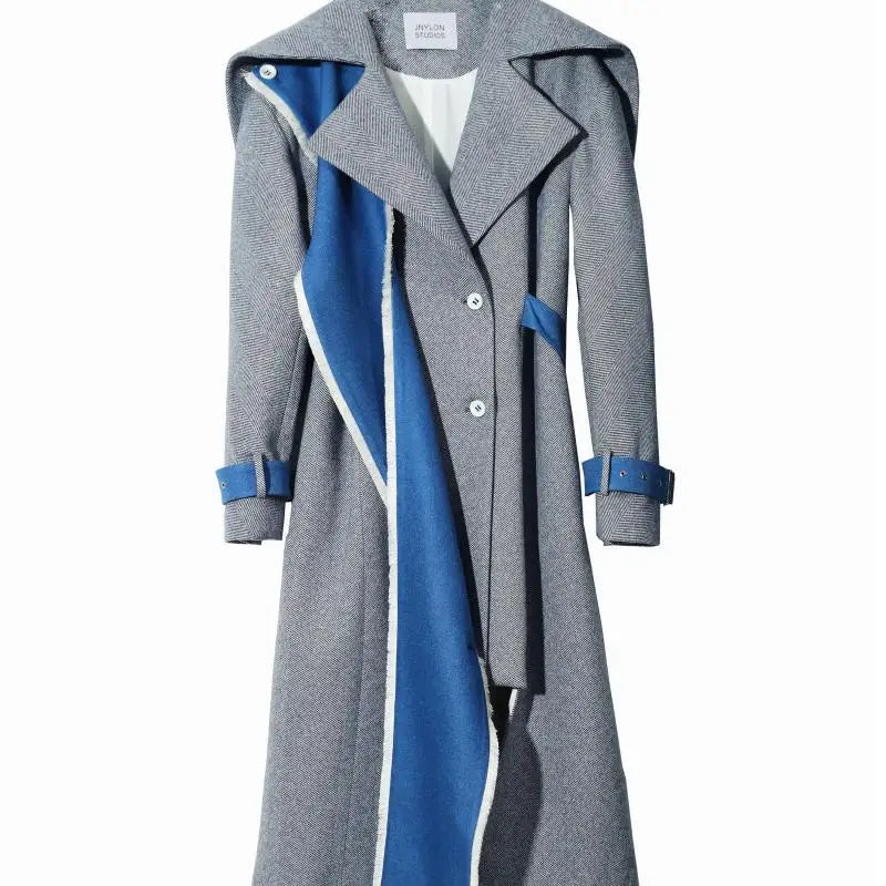 Long Asymmetry Women's Woolen Coat