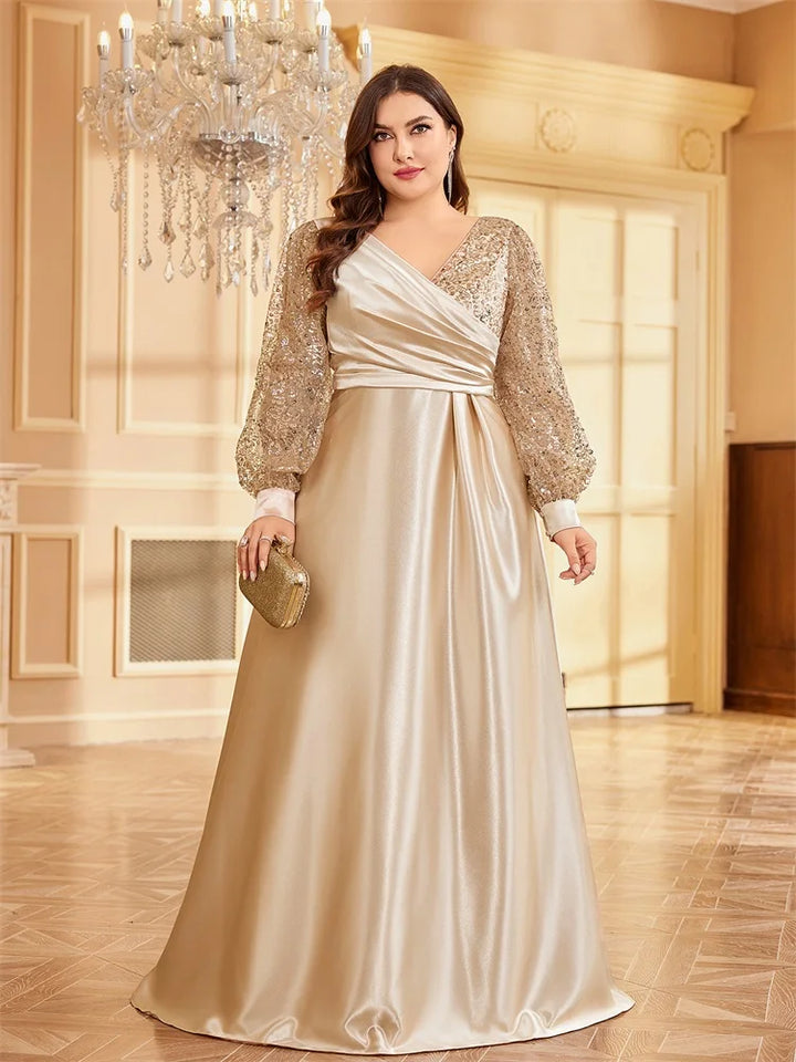 Gold Sequin Plus Size Women's Party Dress