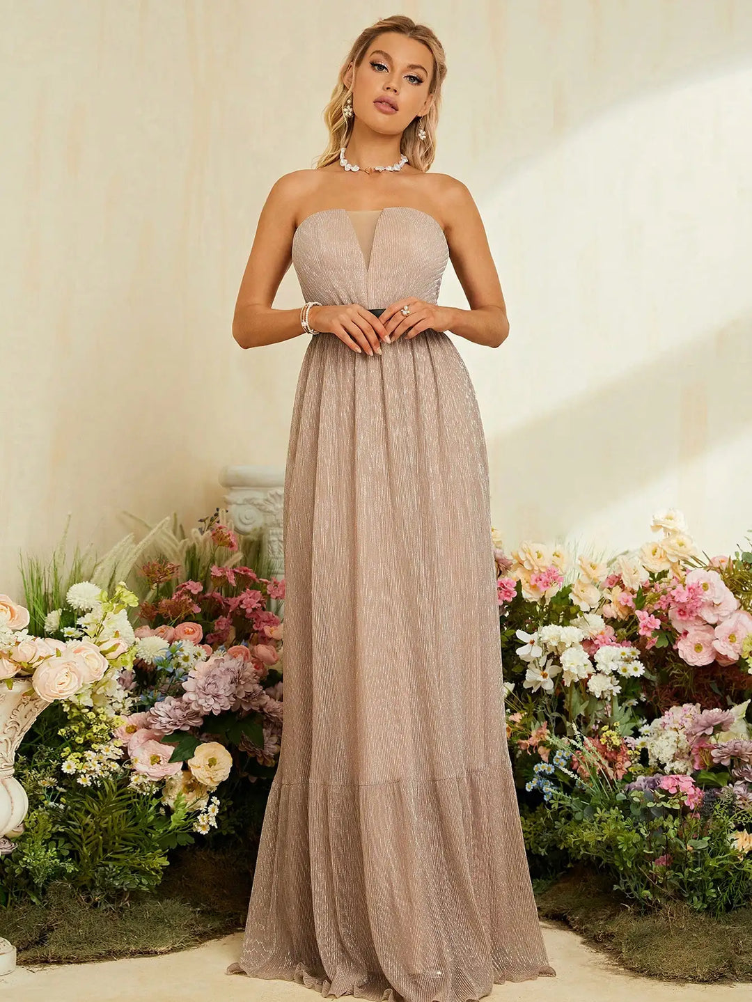 Stunning Bust Pleated Ribbon Dress