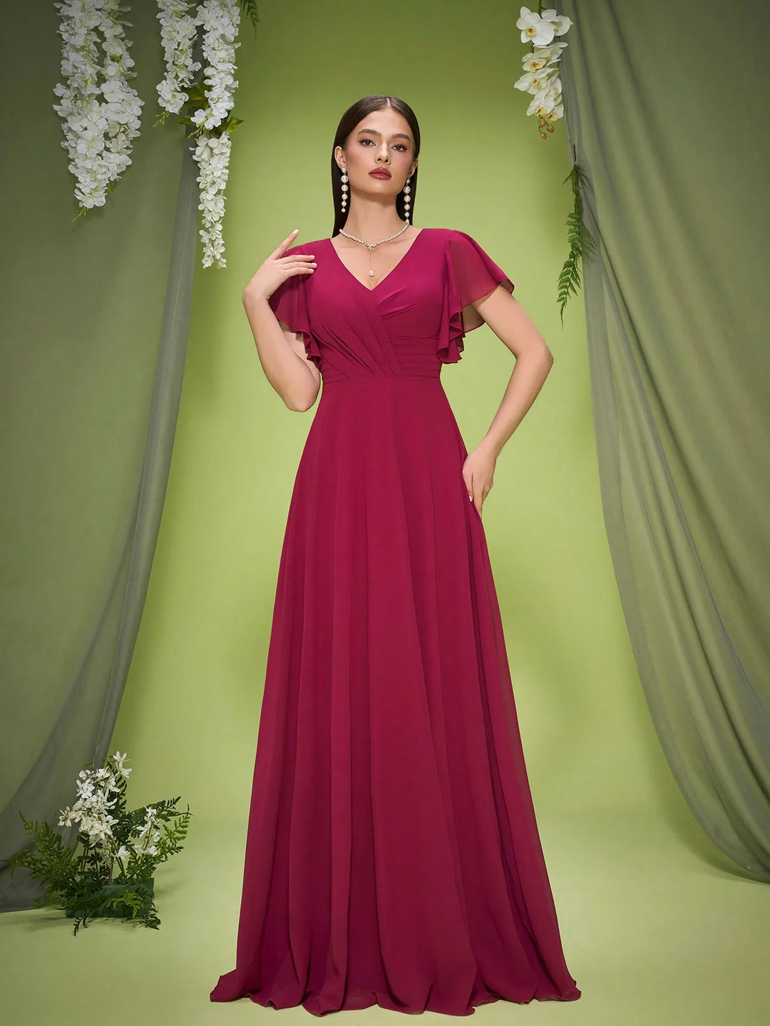 Elegant Chiffon Short Sleeves Evening Gown