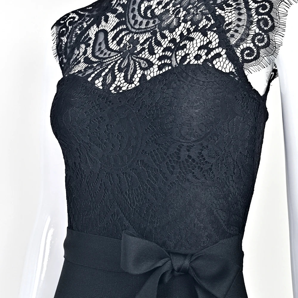 Elegant Lace Neck Evening Party Dress