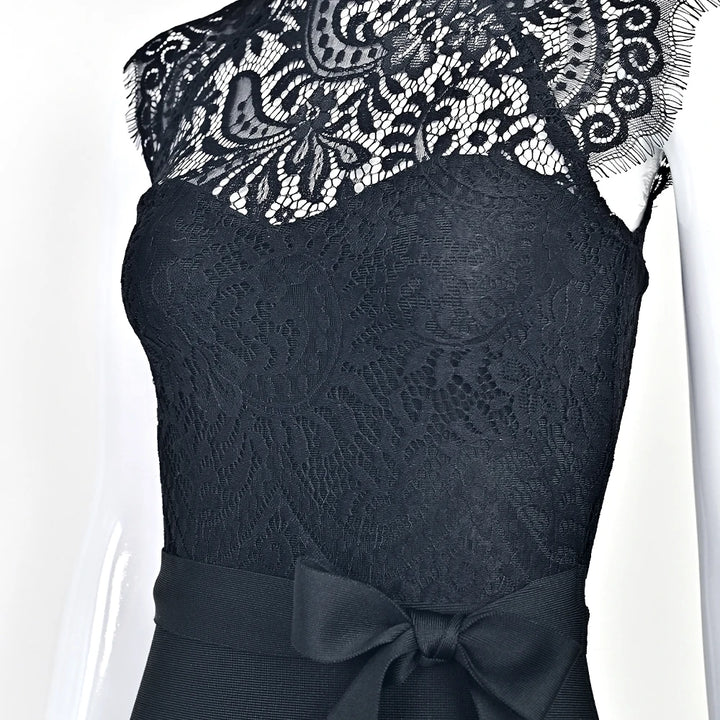 Elegant Lace Neck Evening Party Dress