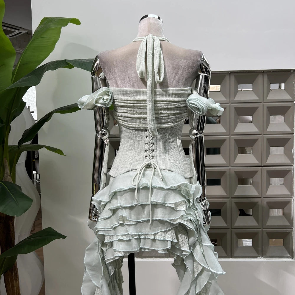 Sweet Halter Ruffles Two-Pieces Party Set