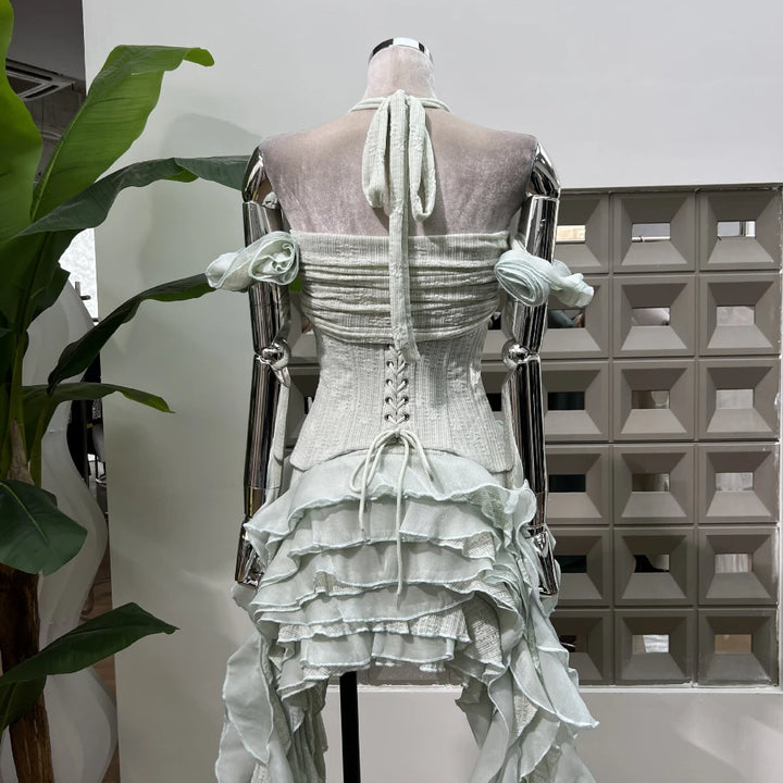 Sweet Halter Ruffles Two-Pieces Party Set