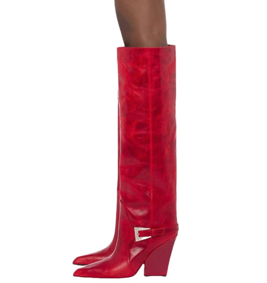Shiny Belt Buckle Knee-High Boots