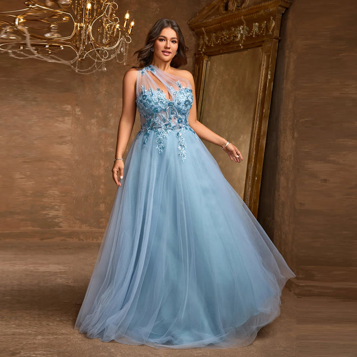 Elegant One-Shoulder Arabian Evening Dress