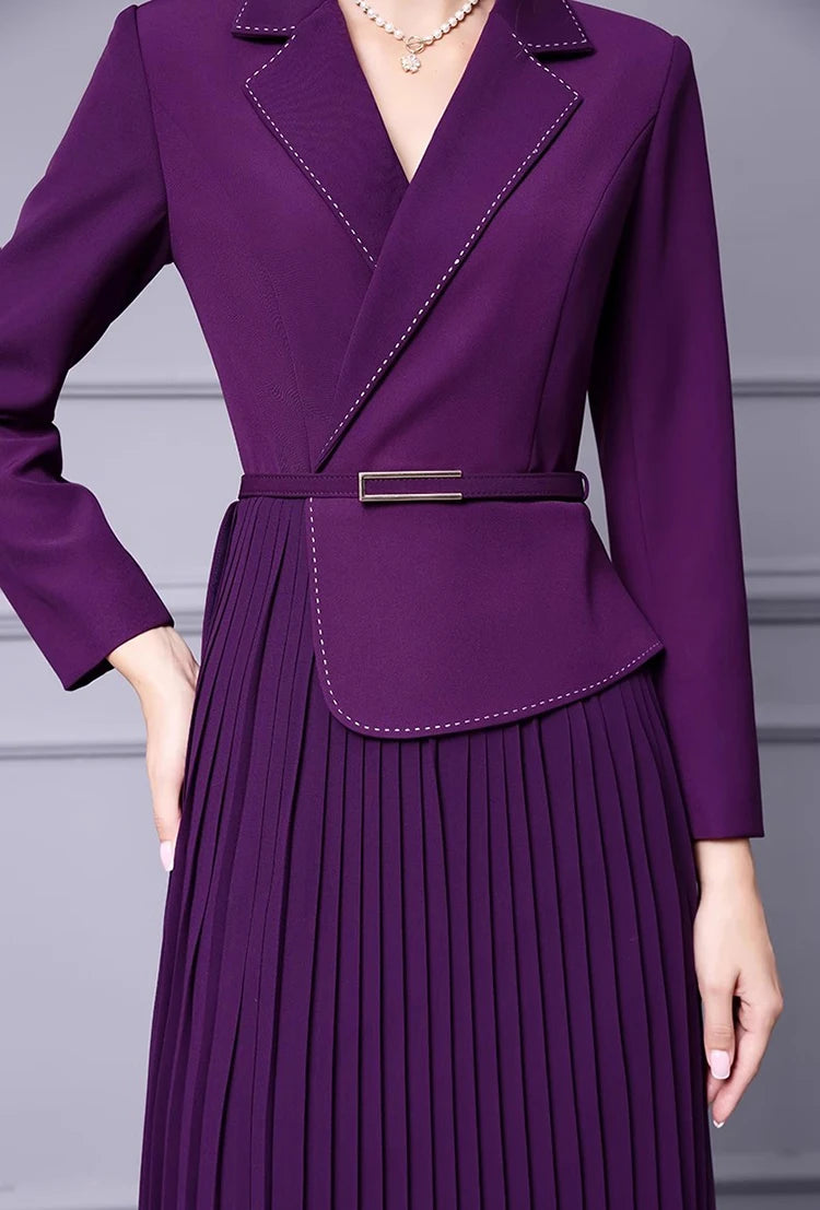 Notched Splicing Slim-Fit Commuter Dress