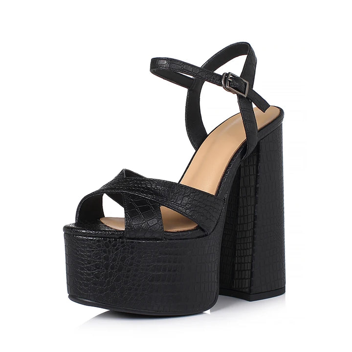 Lovely Embossed Round Toe Super High Heel Sandals