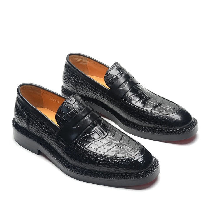 Black Natural Leather Penny Loafers
