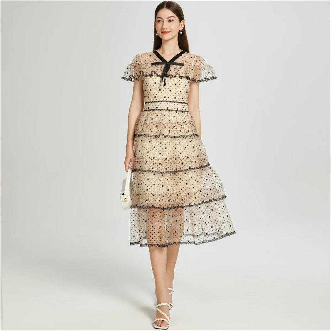Mesh Sweet Polka Dot Formal Dress