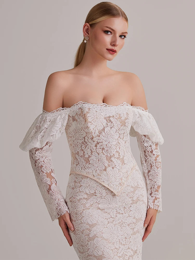 Graceful Bubble Sleeves Wedding Dress