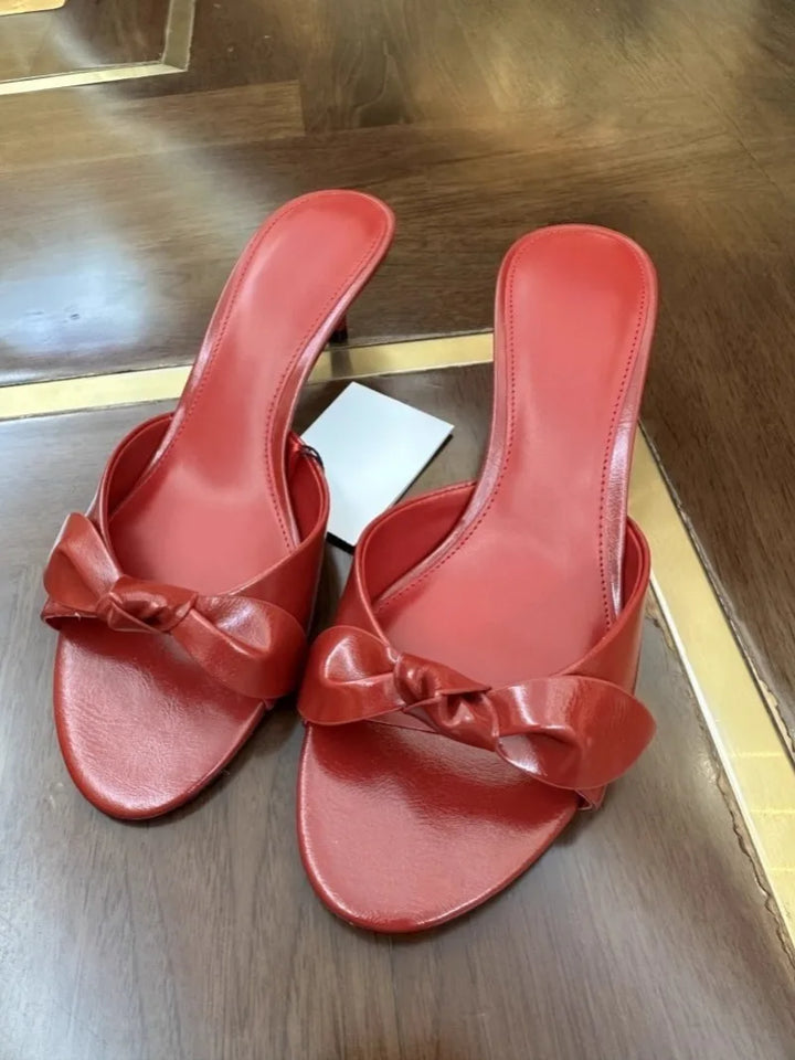 Elegant Bowknot Thin Heel Slippers
