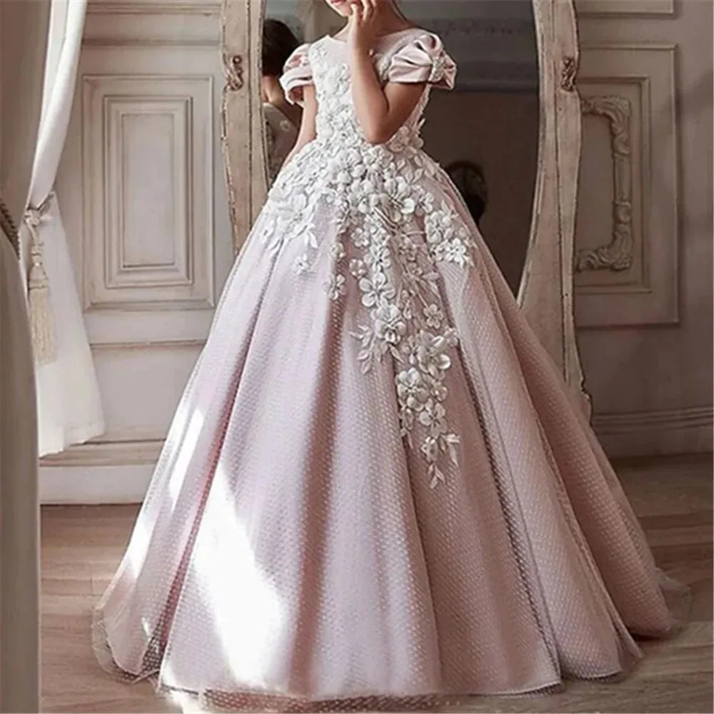 Elegant 3D Floral Appliques Girl's Dress