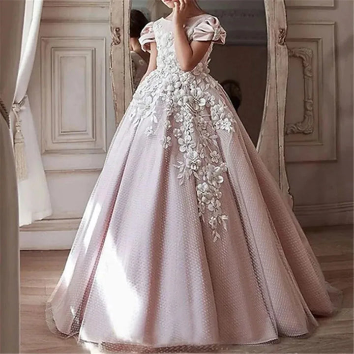 Elegant 3D Floral Appliques Girl's Dress