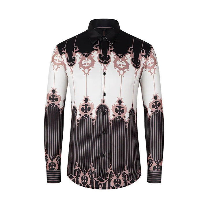 Retro Print Slim Fit Casual Shirt