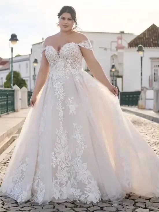 Off Shoulder Appliques Bridal Dress