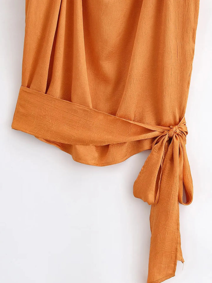 Fashionable Crossover Tie-Hem Blouse