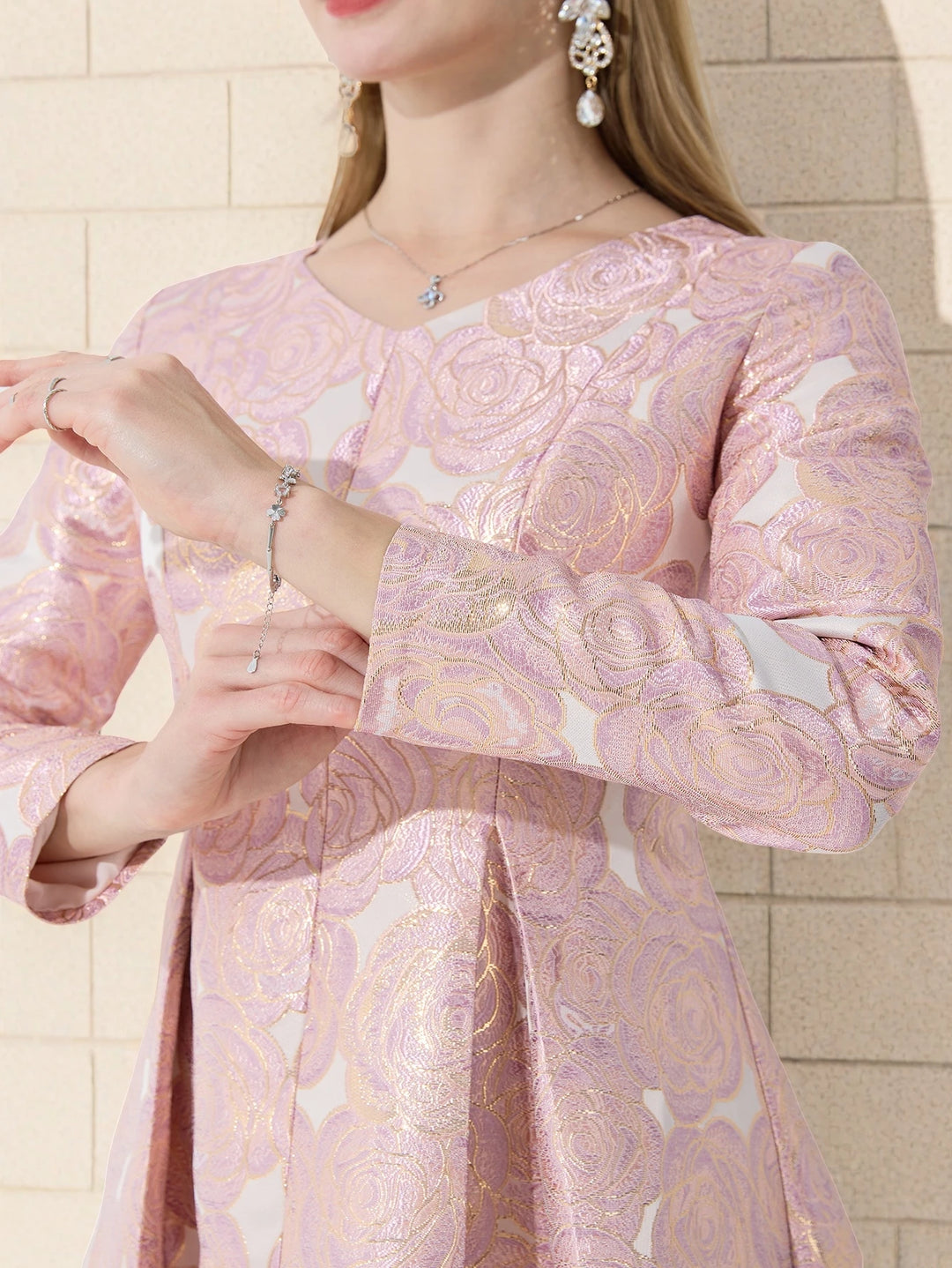 Vintage Jacquard Floral Maxi Dress