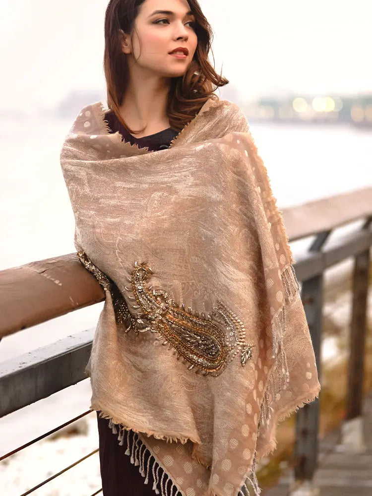 High-end Wool Beaded Pashmina Shawl