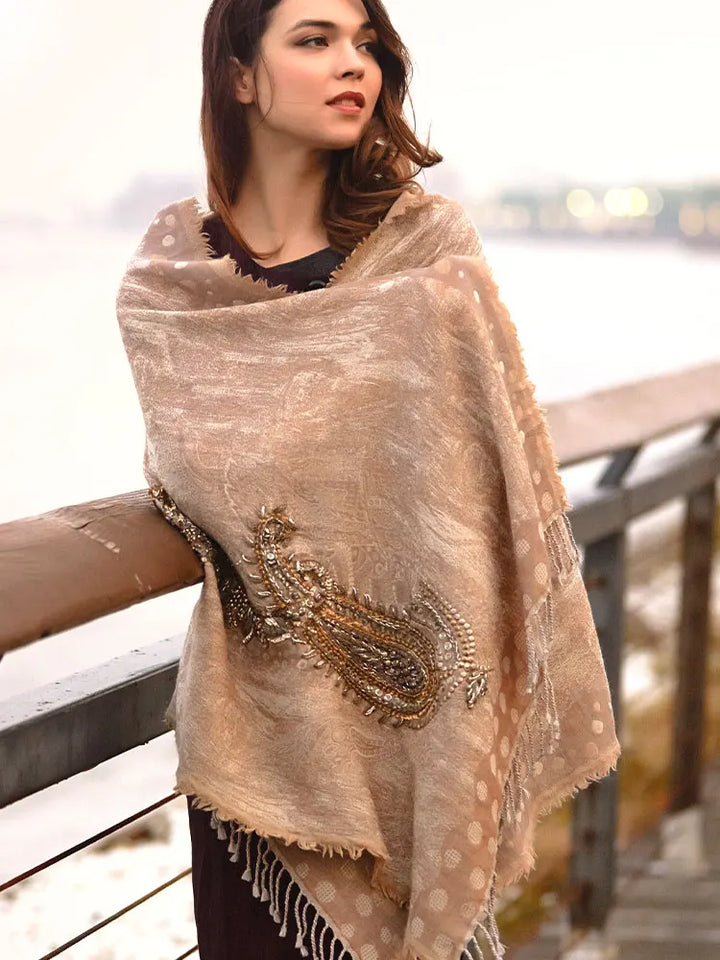 High-end Wool Beaded Pashmina Shawl