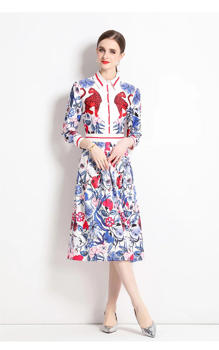 Classy Turn-down Collar Midi Dress