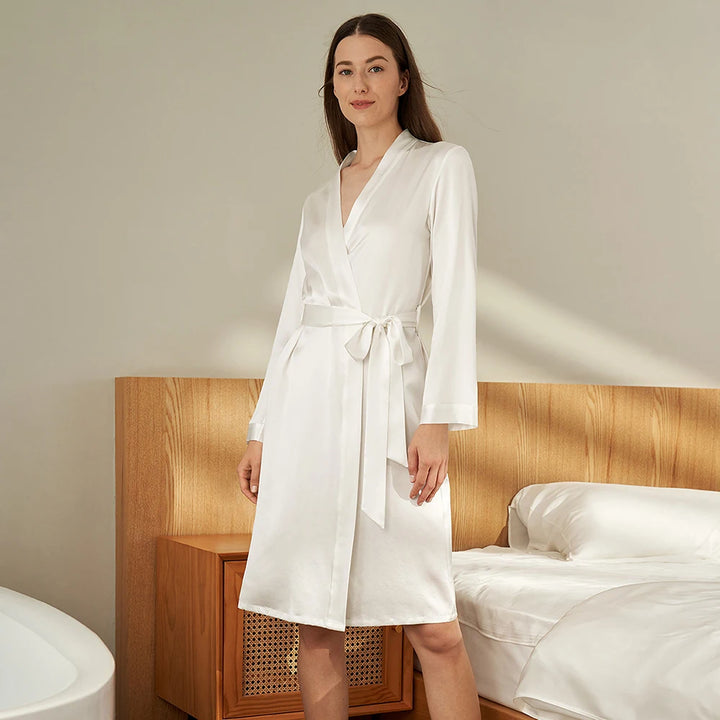 Elegant Long Sleeve Pure Silk Robe