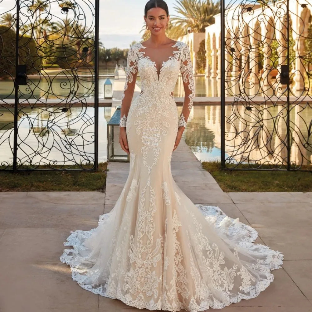 Timeless Appliques Sheer O-neck Bridal Dress