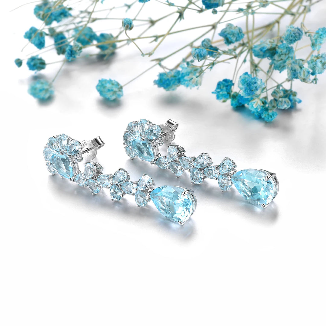 Natural Sky Blue Topaz Stud Earrings