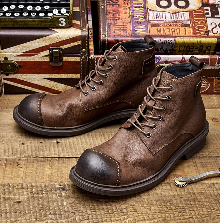 Round Toe Full Grain Leather Boots