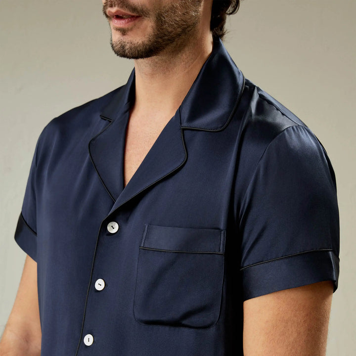 Contrast Trim Short Silk Pajama Set