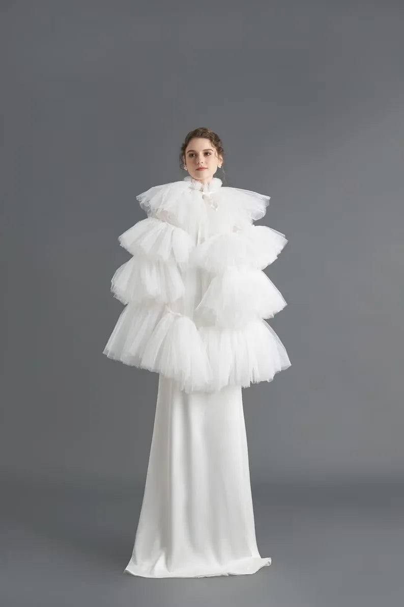 Lovely Tulle Layered Bridal Cape Jacket