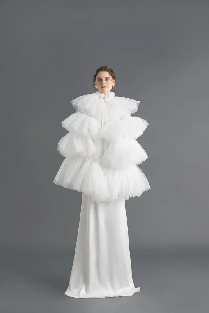 Lovely Tulle Layered Bridal Cape Jacket