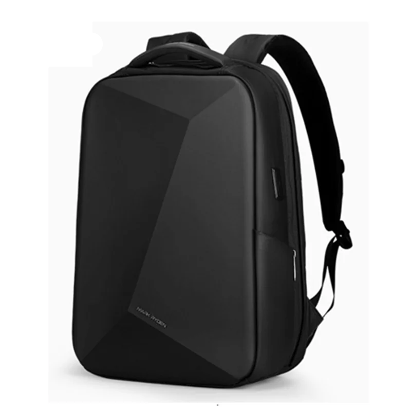Black expandable business laptop backpack with top handle and front zip pocket