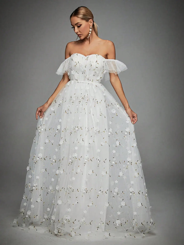 Line collar Three-dimensional Big Swing Dress