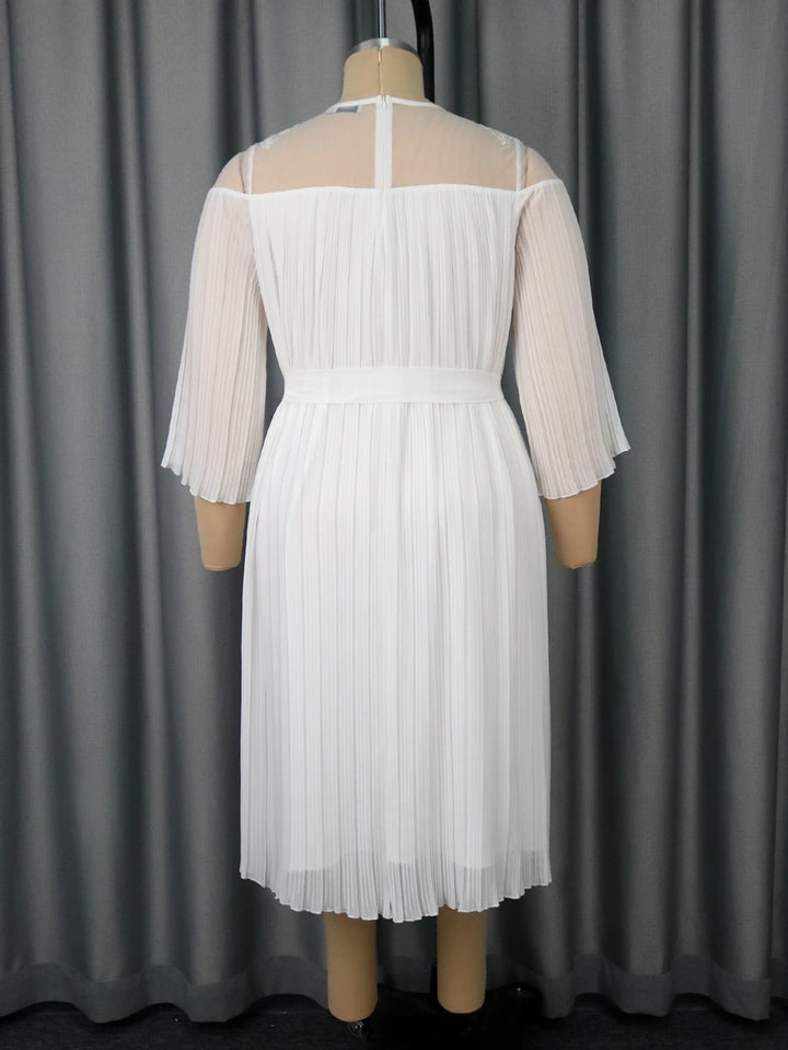 Elegant Loose Tie Pleated Midi Dress