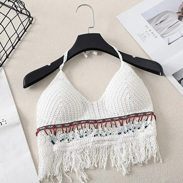 Classy Hollow Knit Tassel Crop Top