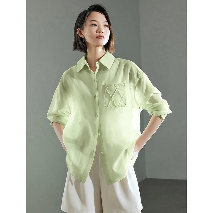 Lyocell Ice Silk Pocket Blouse