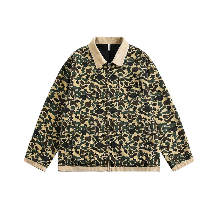Camouflage Spliced Lapel Cargo Jacket