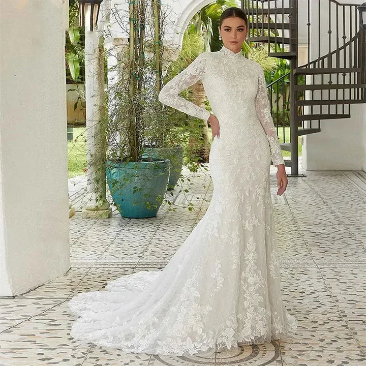 Modish High Neck Wedding Dress