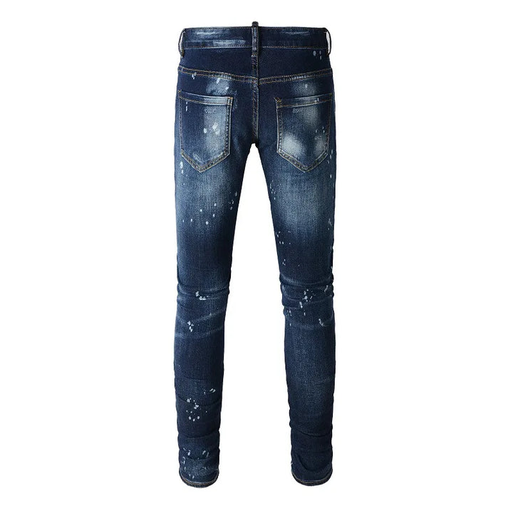 Trendy Ripped Color Splash Denim Pants