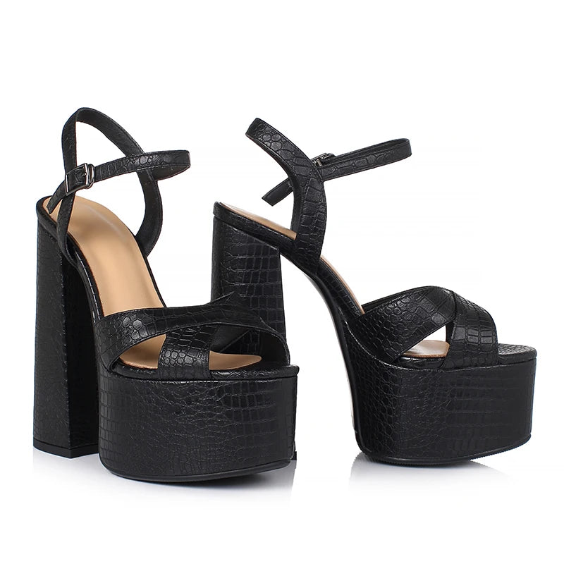 Lovely Embossed Round Toe Super High Heel Sandals