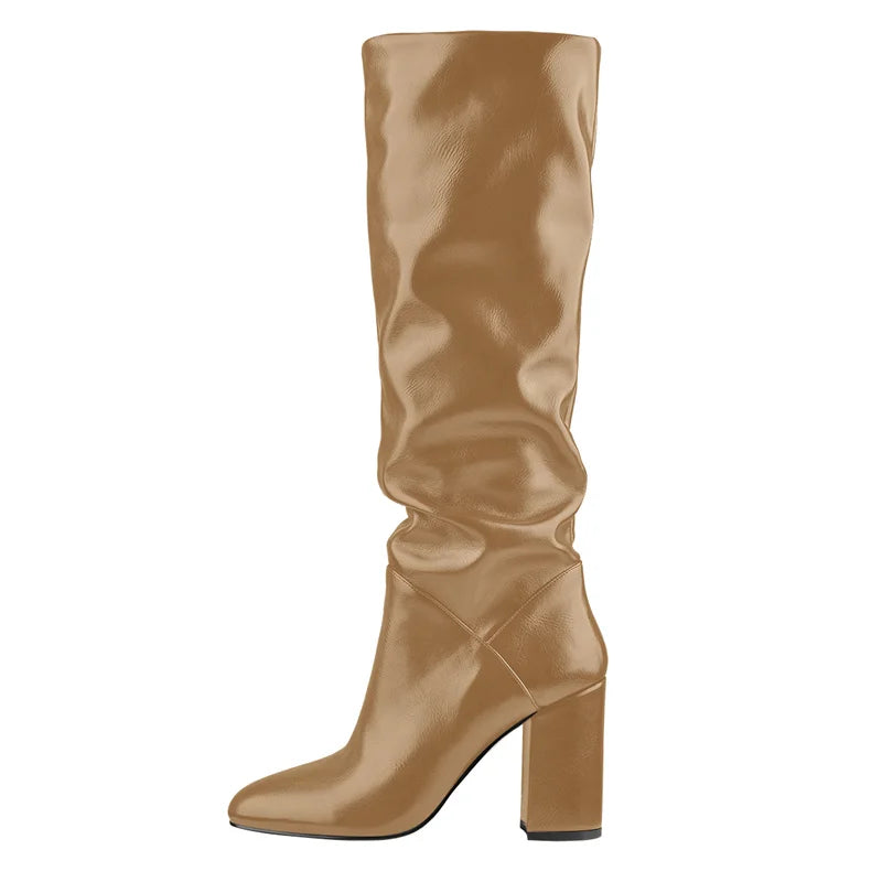 Crinkle Round-Toe Mid-Calf Boots