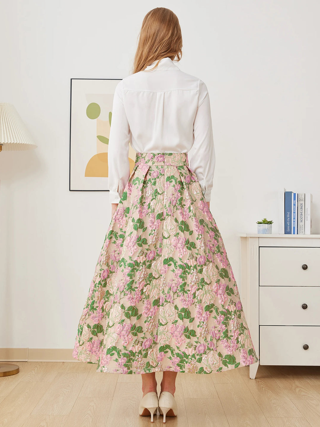 Charming Pleated Jacquard Skirt Suit