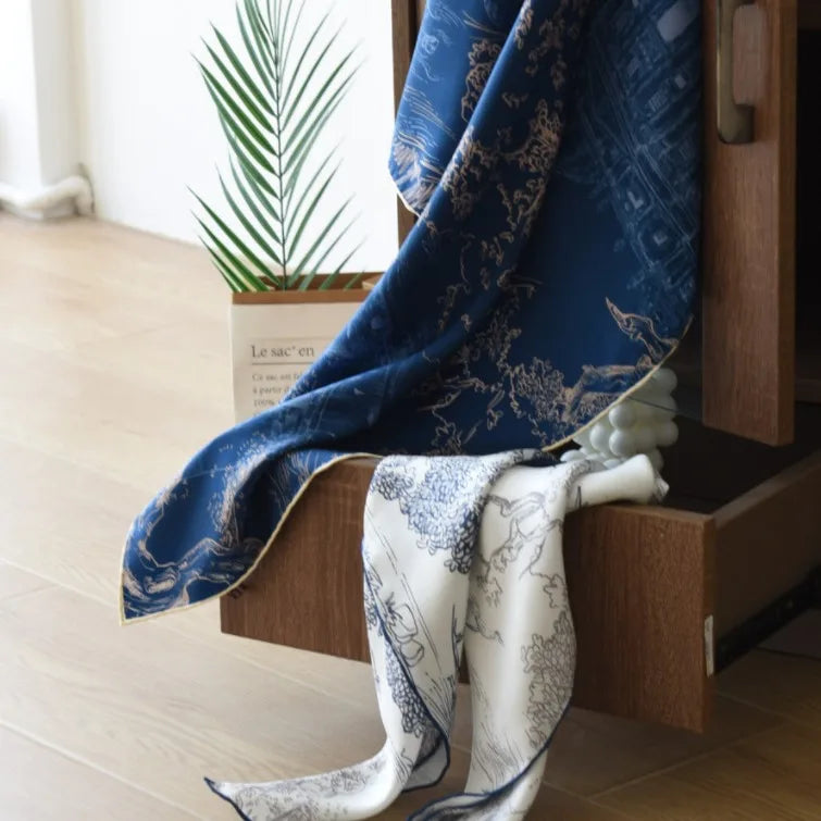 Chinese Style Mulberry Silk Square Scarf
