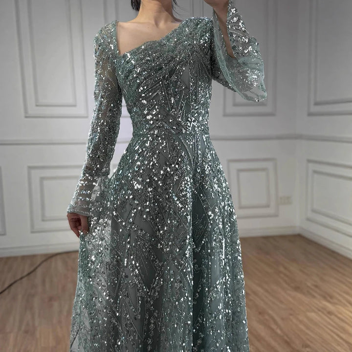 Gorgeous Beaded Puffy Sleeve Arabic Evening Gown